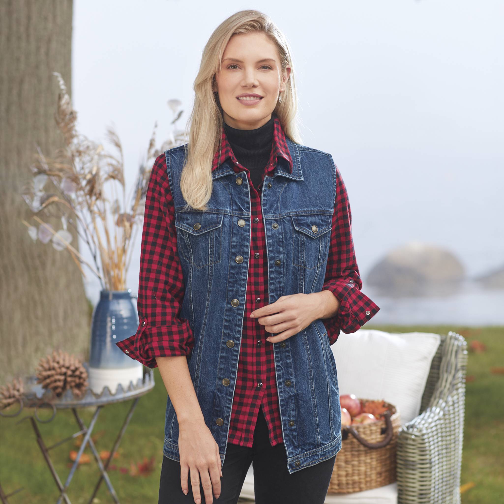 Buffalo Plaid Flannel Shirt, Snap Front, Long Roll-Tab Sleeves - Northstyle Catalog