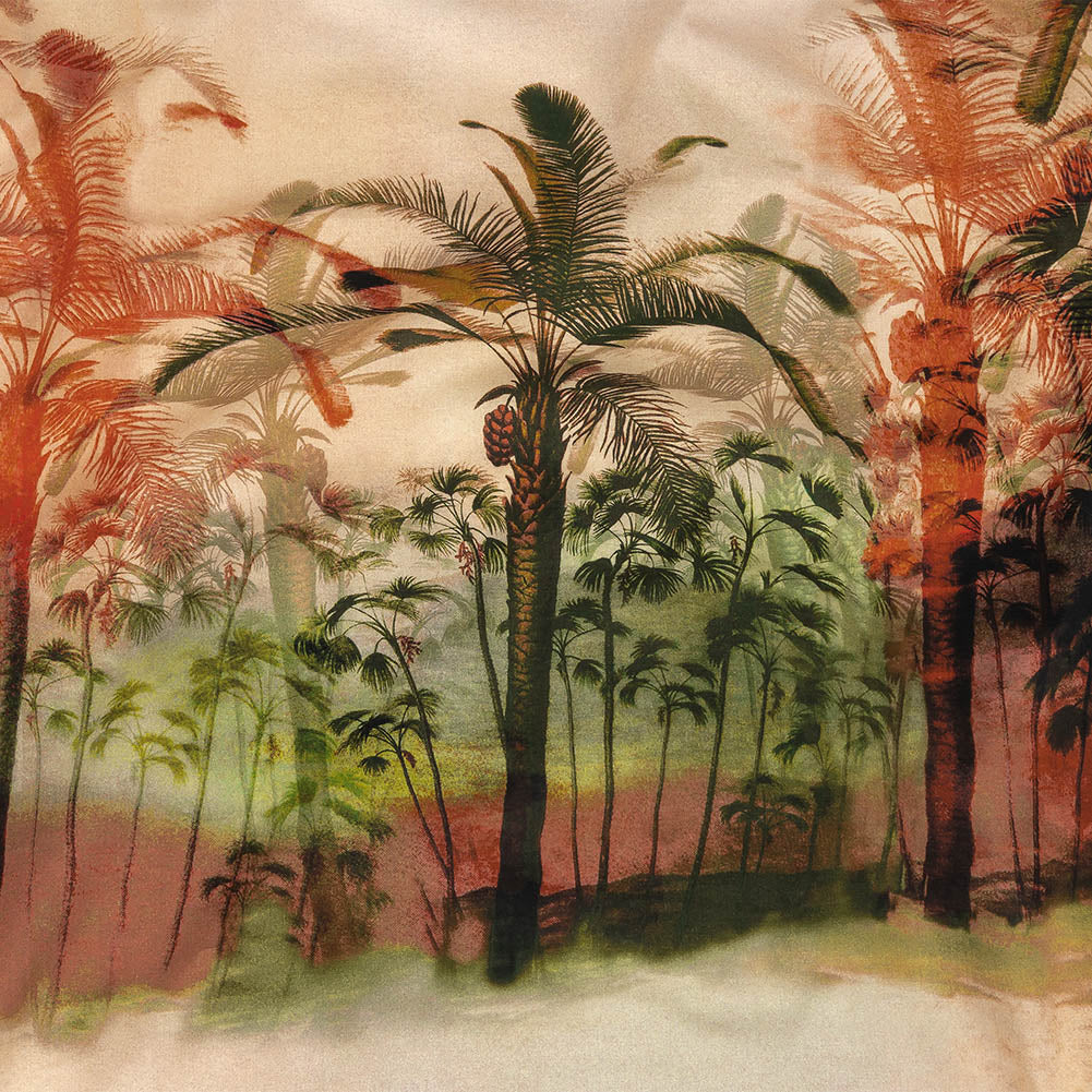 Cotton Voile Panel - Coral and Green Palm Trees - Sunset Palms Print - Mood Exclusive Aloha Collection - Joann Fabrics