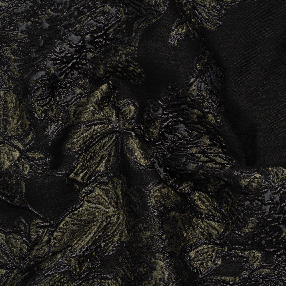 Metallic Polyester Blend Brocade - Olive Green, Black and Gray Fancy Flowers - Joann Fabrics