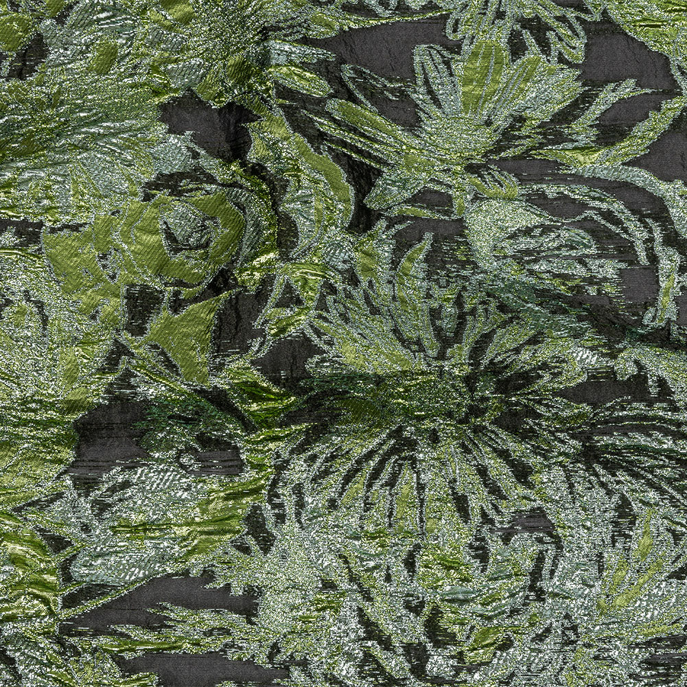 Metallic Leprechaun Dust, Aqua and Black Flashy Flowers Luxury Burnout Brocade - Joann Fabrics