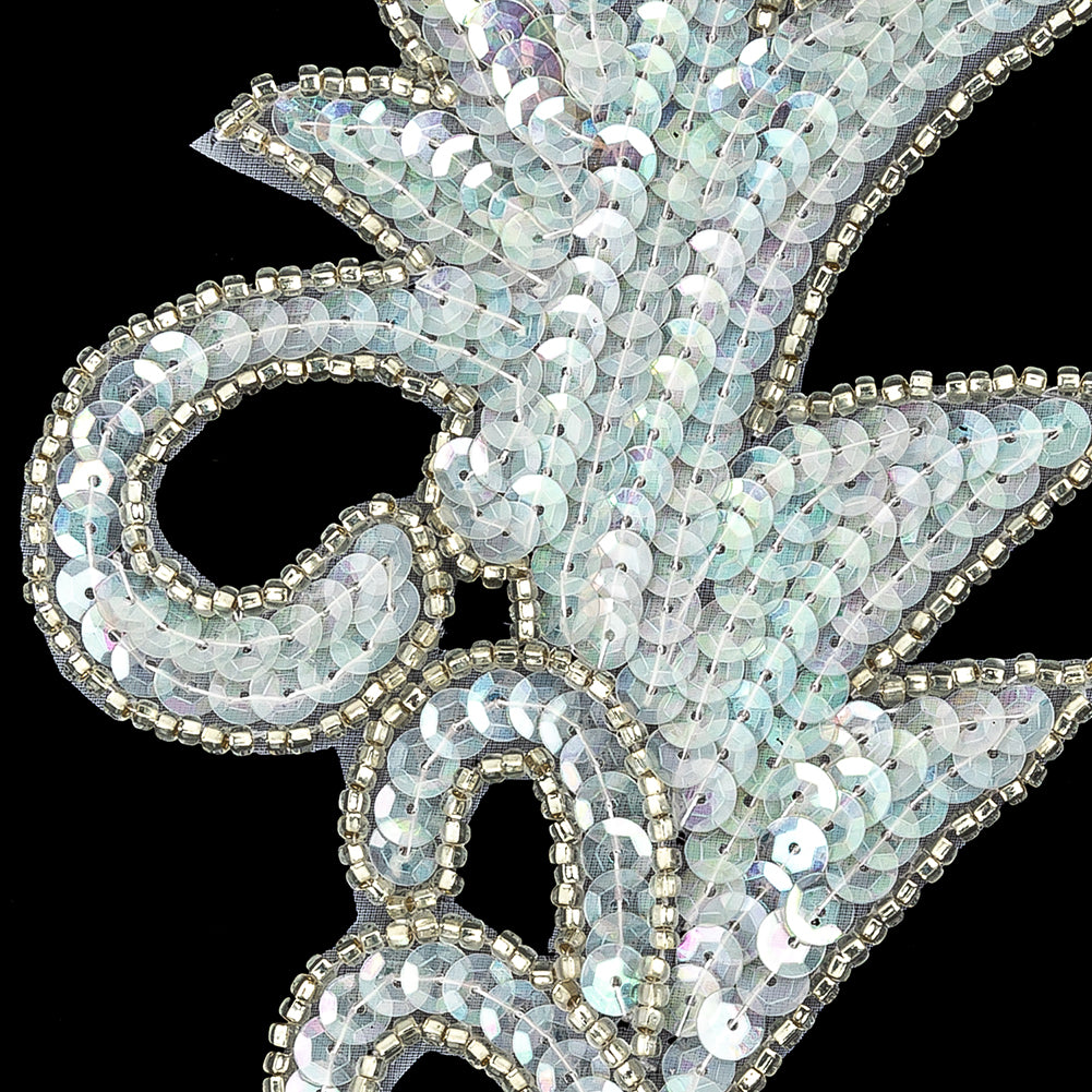 Vintage Crystal Iris Sequins and Silver-lined Beaded Foilage Applique - 7.75