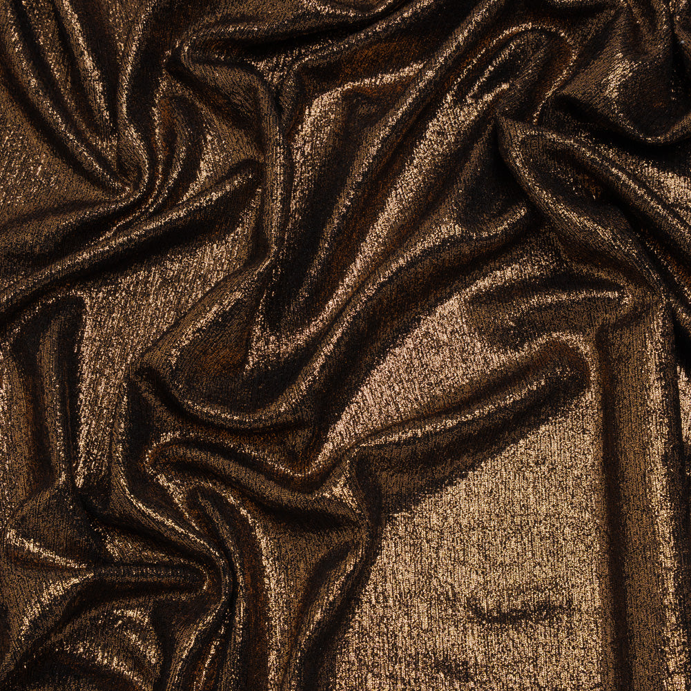Metallic Foiled Uneven Stretch Rib Knit - Rose Gold on Black - Estelle Collection - Joann Fabrics