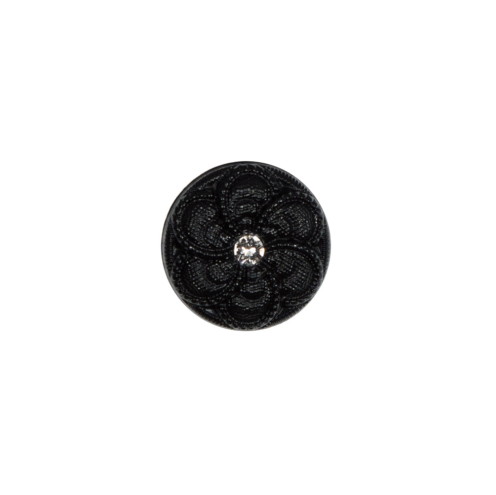Italian Black Floral Nylon Button with Rhinestone Core - 20L/12.5mm - Joann Fabrics