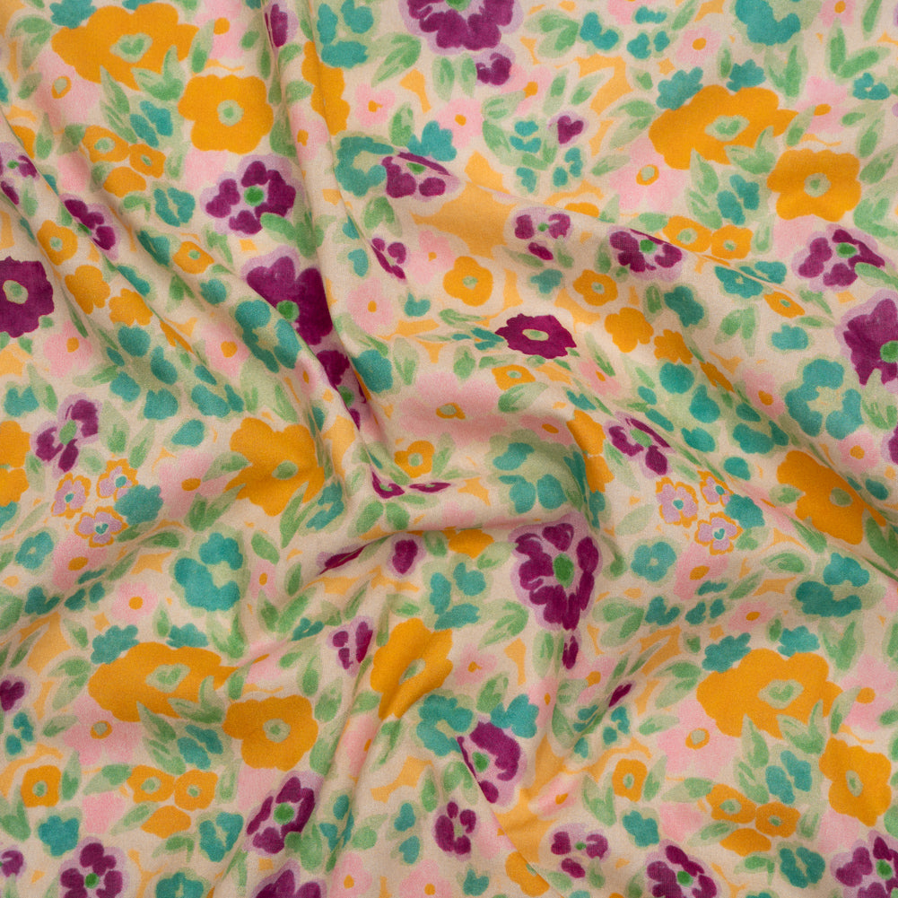 Cotton Voile - Yellow and Plum Floral - Midsummer Meadow Print - Mood Exclusive Chariot Collection - Joann Fabrics