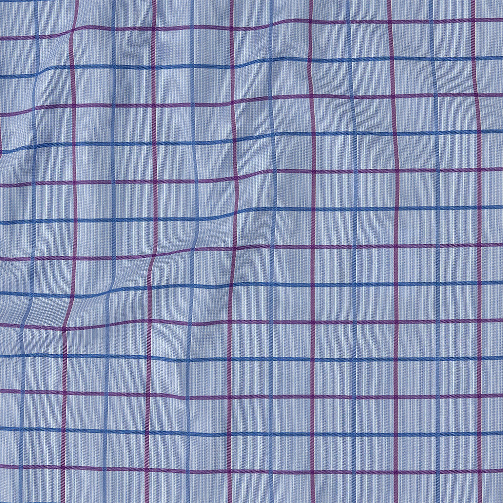 Premium Medium Blue, Maroon and Meadow Violet Tattersall Checkered and Pinstripes Cotton Shirting - Joann Fabrics