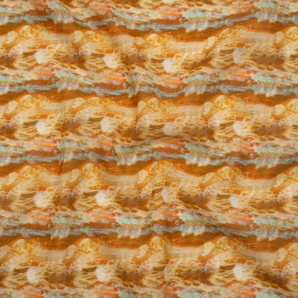 Cotton Crepe - Burnt Orange and Aqua Abstract Jellyfish Stripes - Mood Exclusive Tentacle Trails Print - Joann Fabrics