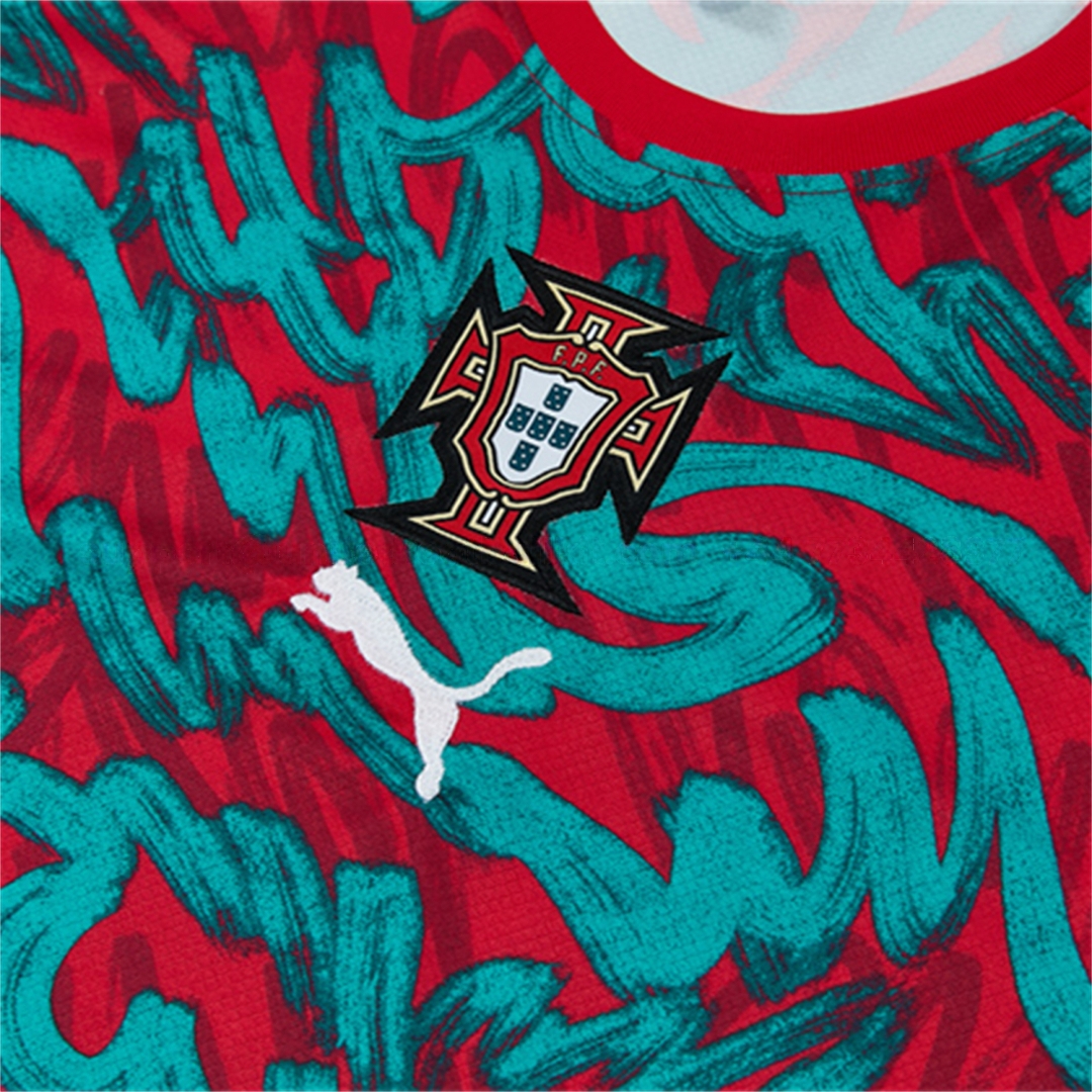 Portugal 2026 Kids Short-Sleeve Training Set - Red And Turquoise With A Swirling Pattern Top & Pants - UnitedFutballJersey
