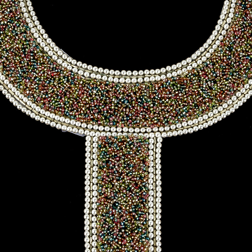 Vintage Fancy Pearl-Bordered Pastel Confetti Beaded Neckline Applique - 14
