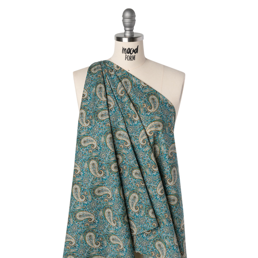 Liberty Fabrics Tana Lawn® - Lee Manor Blue Turquoise - Turquoise, Green and Orange Paisley - Joann Fabrics