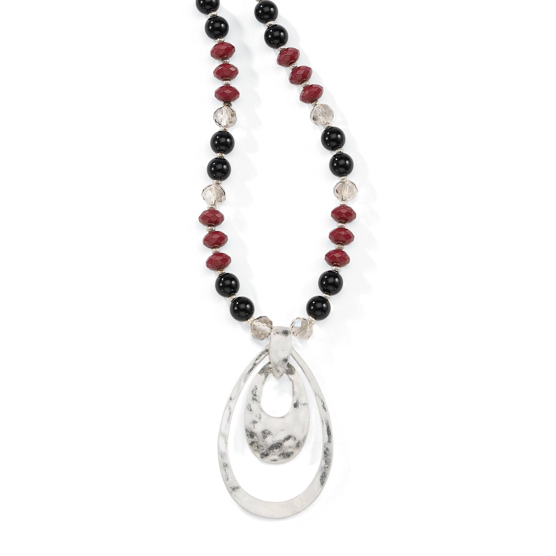 Beaded Necklace, Hammered Silver Metal Pendant - Northstyle Catalog