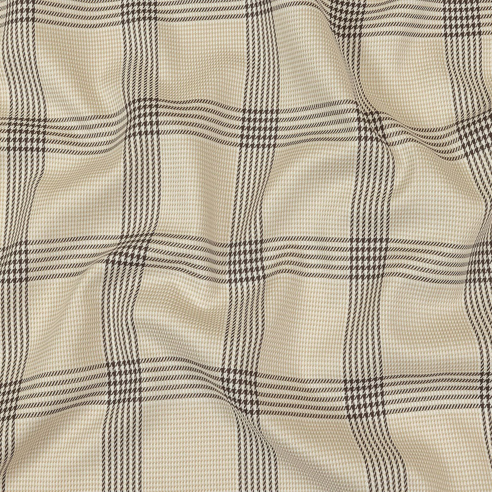 Beige, Brown and White Glen Plaid Twill Cotton Shirting - Joann Fabrics