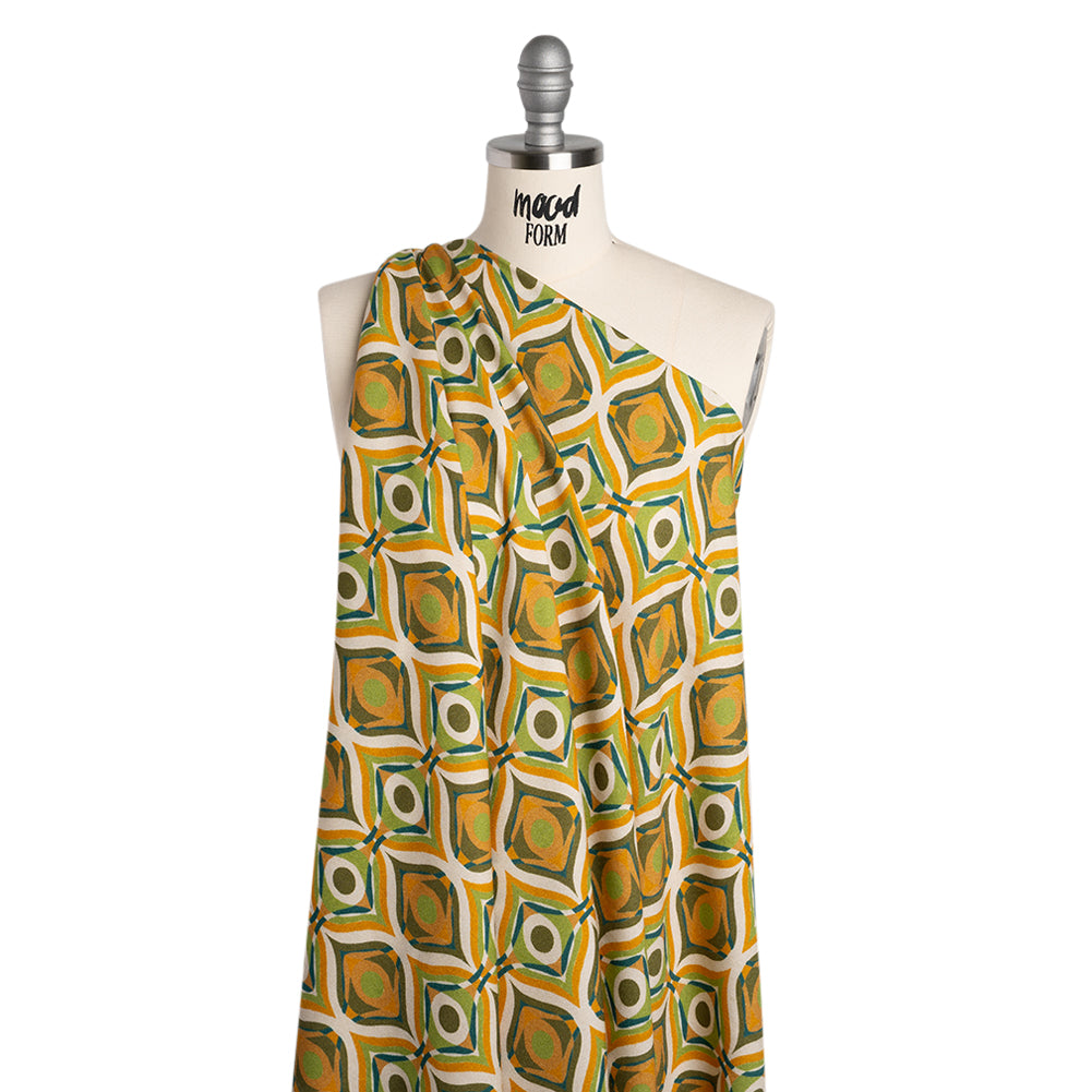 Viscose Crepe - Orange, Lime Green and Dark Blue Eye-Like Ogees - Mood Exclusive Eye Spy Print - Joann Fabrics