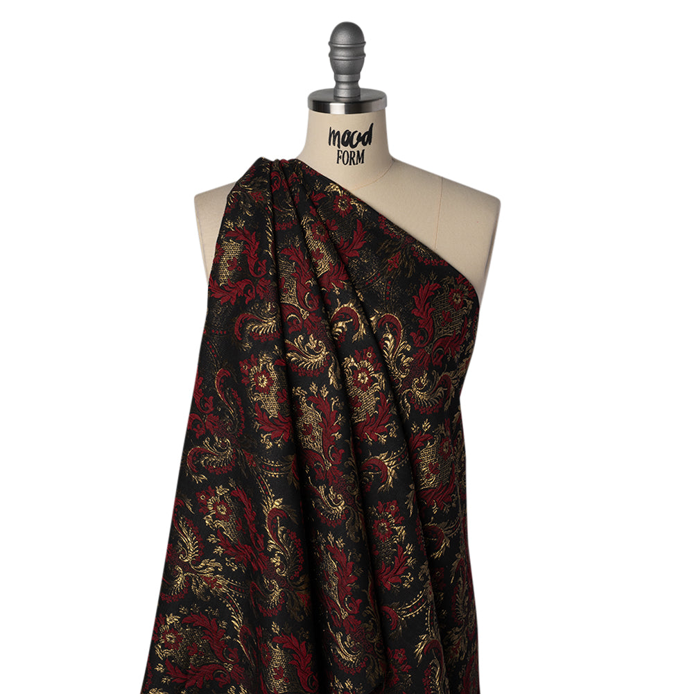 Metallic Polyester and Cotton Brocade - Dark Red, Gold and Black Damask - Designer Deadstock - Joann Fabrics