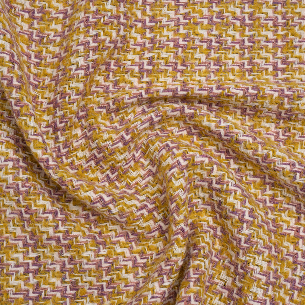 Wool Blend Tweed Twill Made in Italy - Mustard Yellow, White and Light Purple - Joann Fabrics