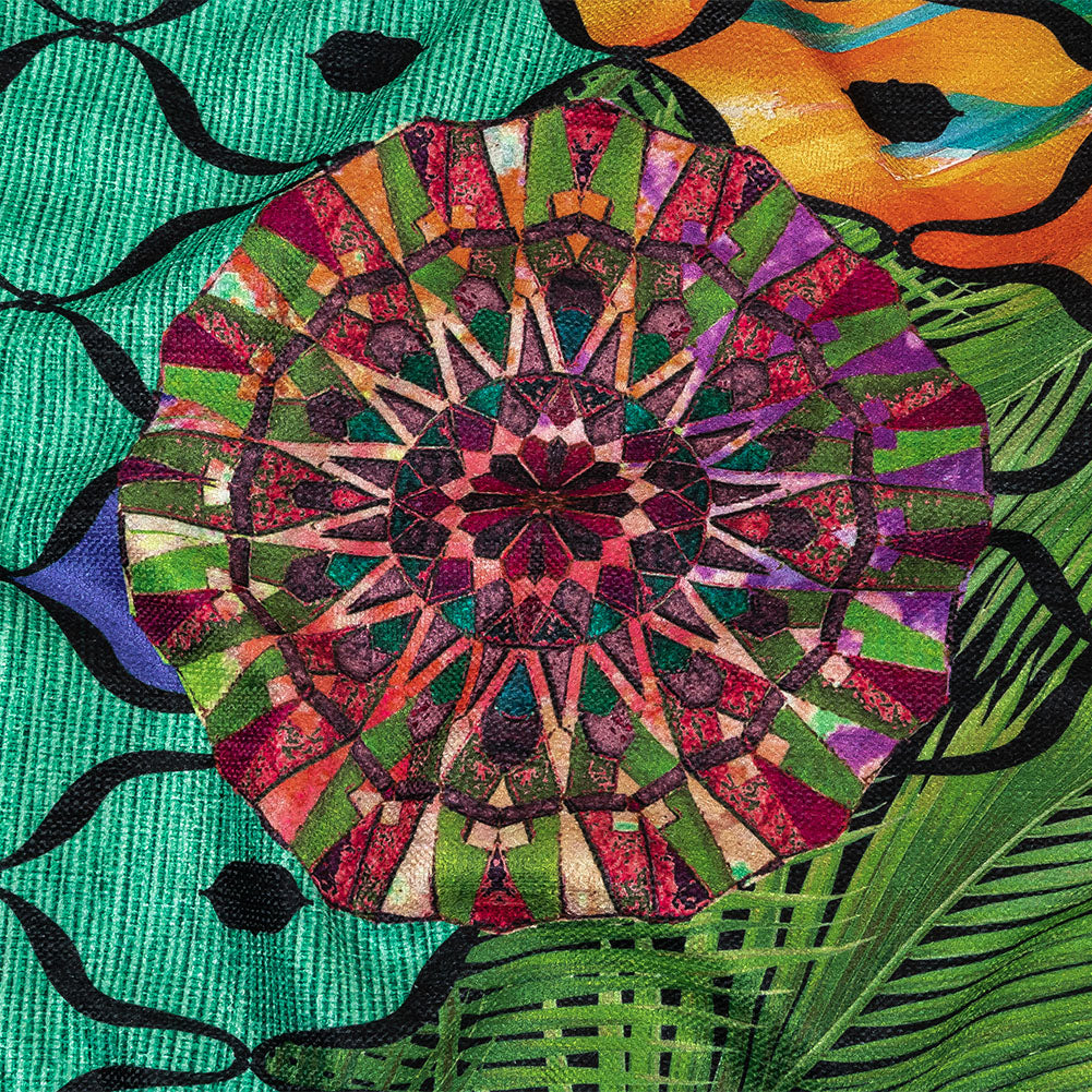 Green, Baja Blue and Orange Mandalas and Leaves Printed Polyester Chenille - Joann Fabrics