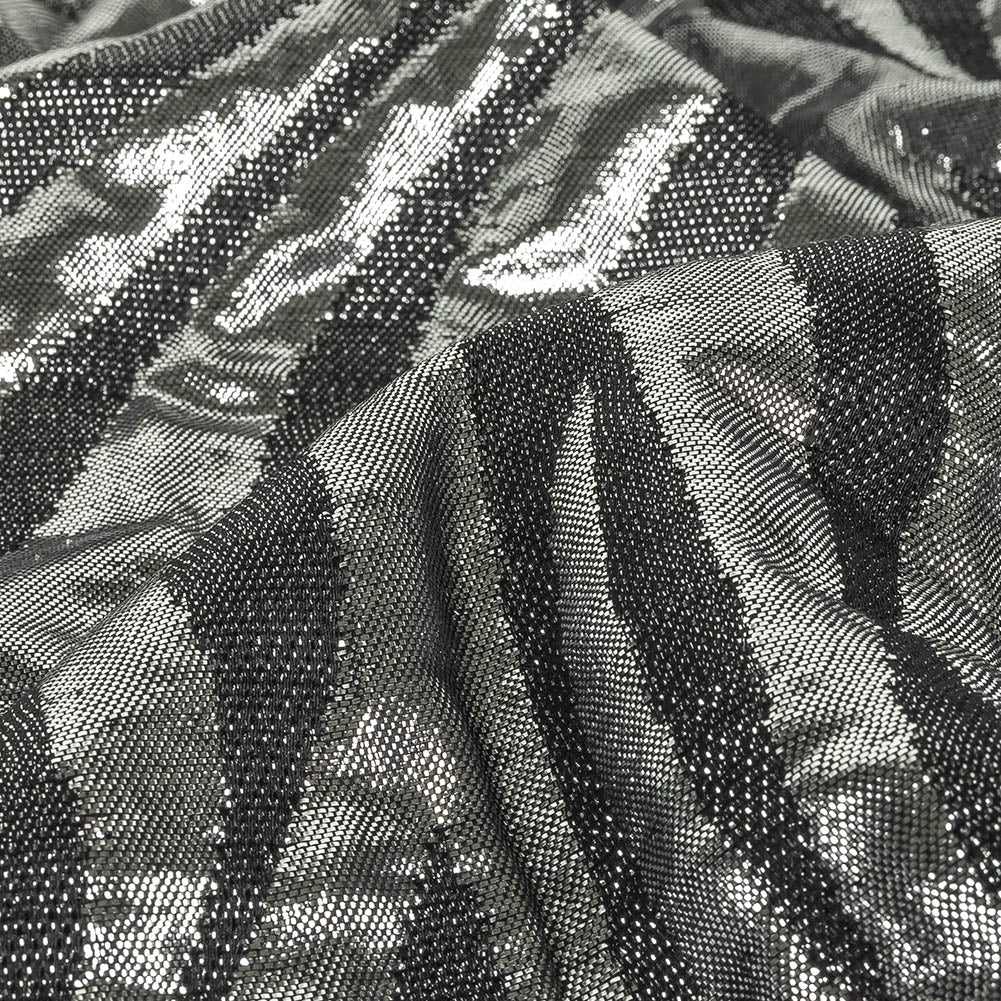 Italian Black and Metallic Silver Zebra Stripes Polyester Brocade - Joann Fabrics