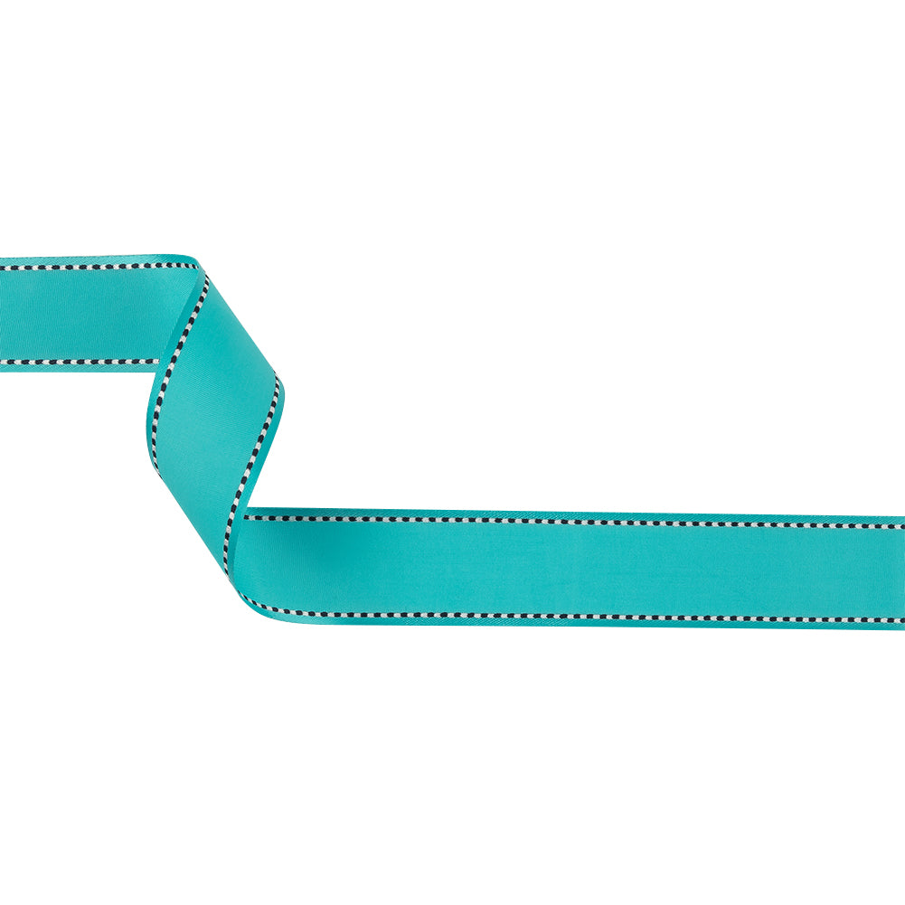 Turquoise Woven Ribbon with Navy Blazer and White Stitched Border - 1