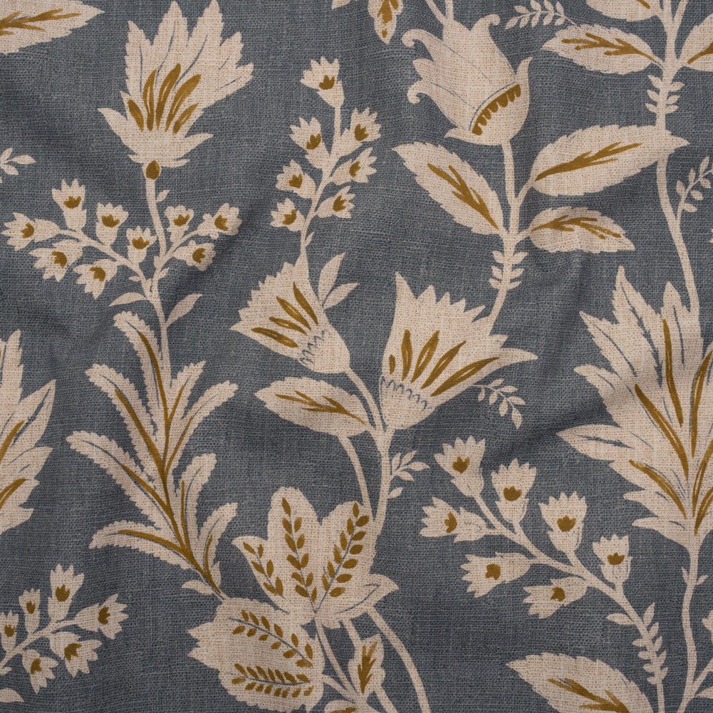 Printed Cotton Canvas - Ink Leafy Sprays and Little Flowers - British Imported - Joann Fabrics