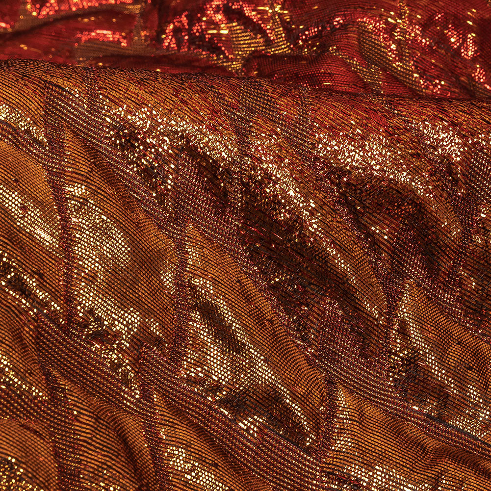 Metallic Copper, Scarlet and Wine Abstract Mosaic Luxury Brocade - Joann Fabrics