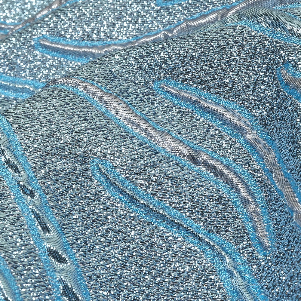 Metallic Silver and Sky Blue Contour Lines Luxury Brocade - Joann Fabrics