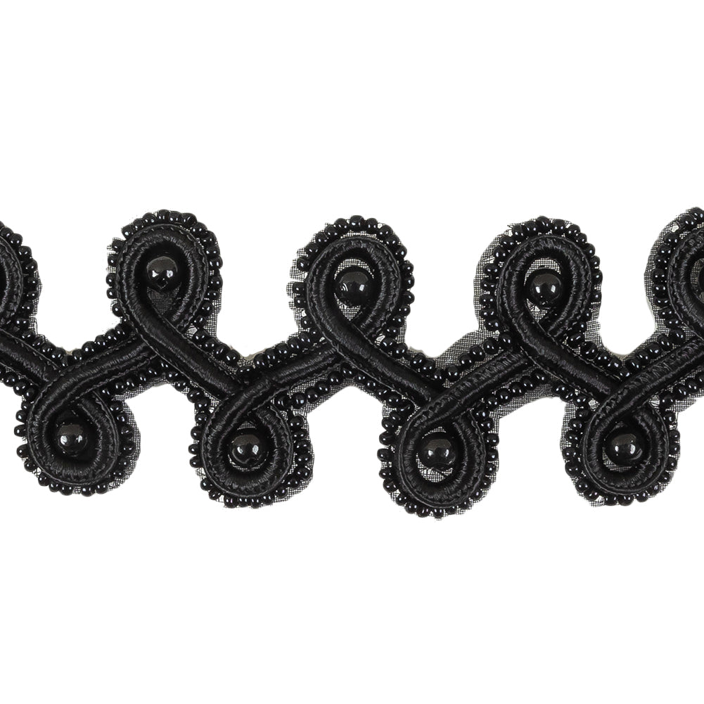 Vintage Black Pearl and Seed Beaded President Braid Trim - 1.5
