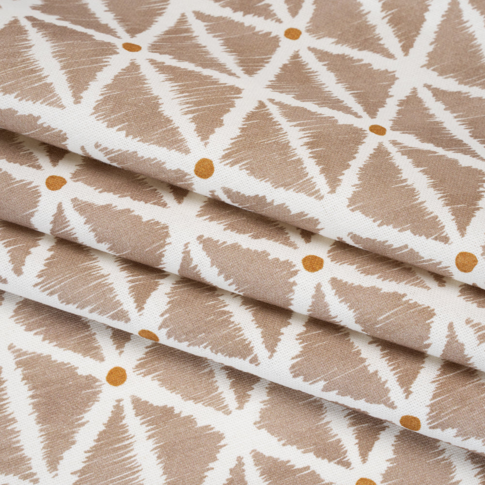 Brushed Cotton and Linen Canvas Print - Hazelnut Sketched Lattice with Dots - British Imported - Joann Fabrics