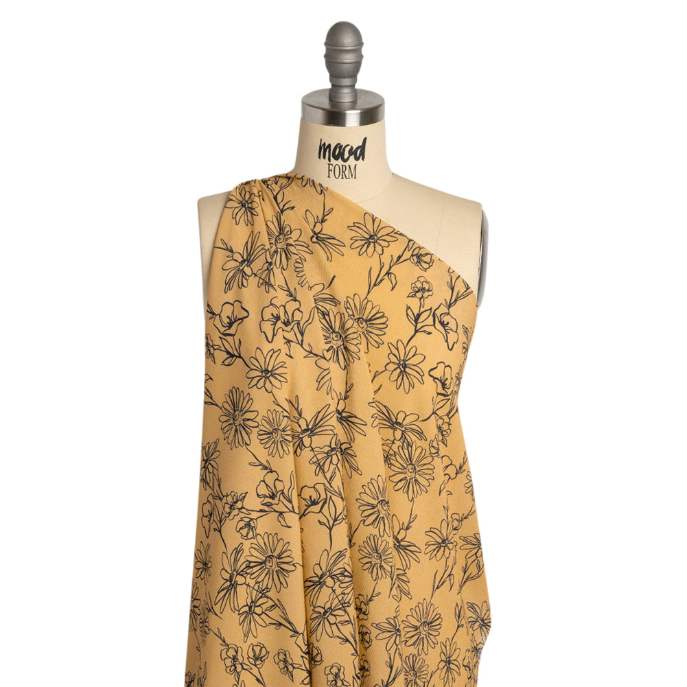 Mood Exclusive Beige Doodling Daisies Crinkled Gauzy Viscose Crepe - Joann Fabrics