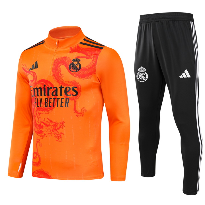 2024/2025 Real Madrid Royal Orange Special Edition Half-Pull Training Suit Football Shirt 1:1 Thai Quality Set