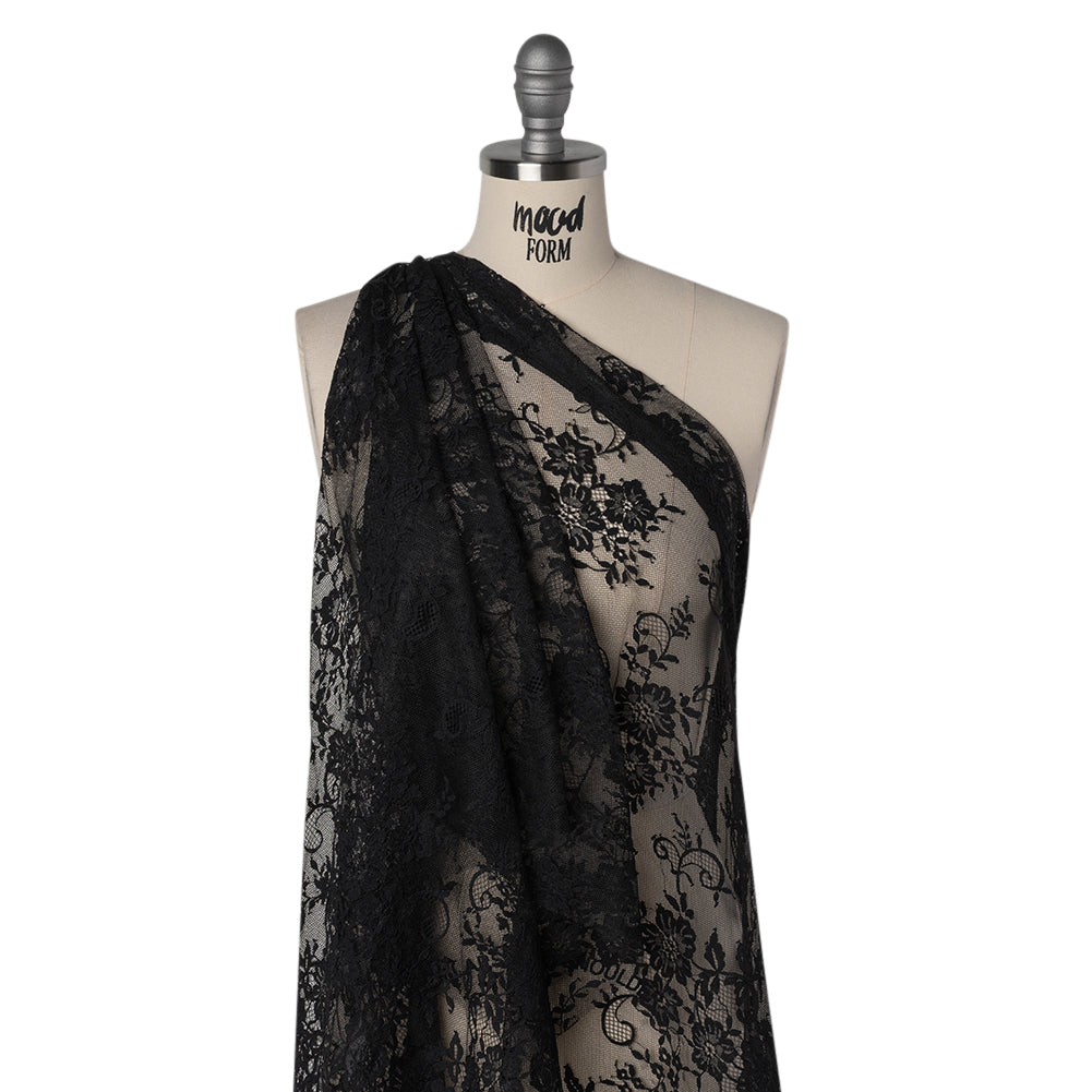 Nylon Re-Embroidered Lace - Black Floral Swirly Vines with Scalloped Borders - Joann Fabrics
