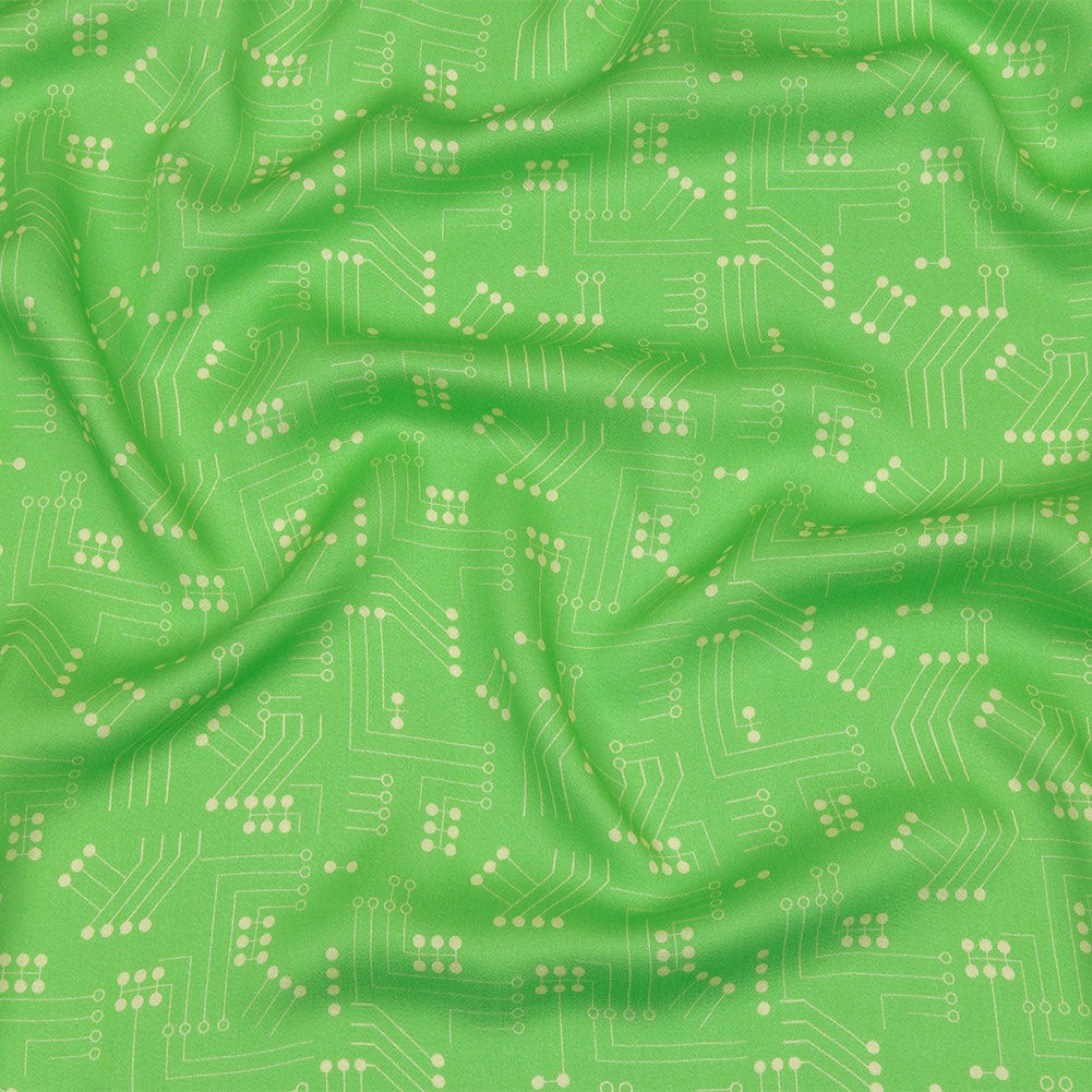 Rayon Challis - Green Circuit Board Dots - Circuit Breaker Print - Mood Exclusive Citrus Collection - Joann Fabrics