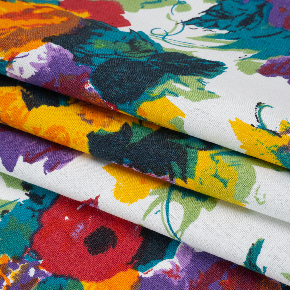 Medium Weight Linen Woven Print - Teal, Red and Purple Painterly Florals - Joann Fabrics