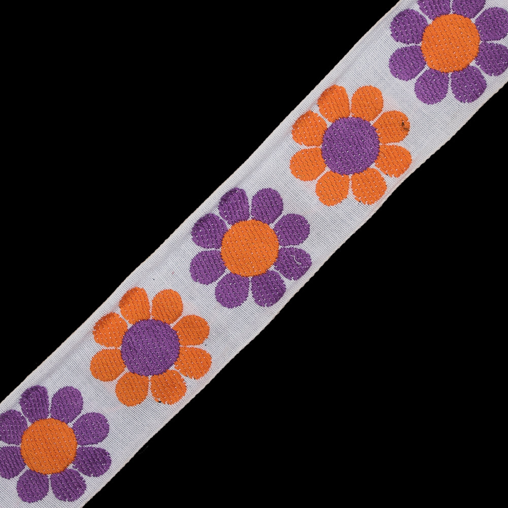 Orange, Purple and White Floral Jacquard Ribbon - 2