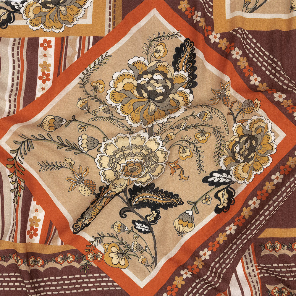 Gauzy Wrinkled Rayon Woven Print - Ochre Floral and Geometric - Mood Exclusive Divine Diamonds - Joann Fabrics
