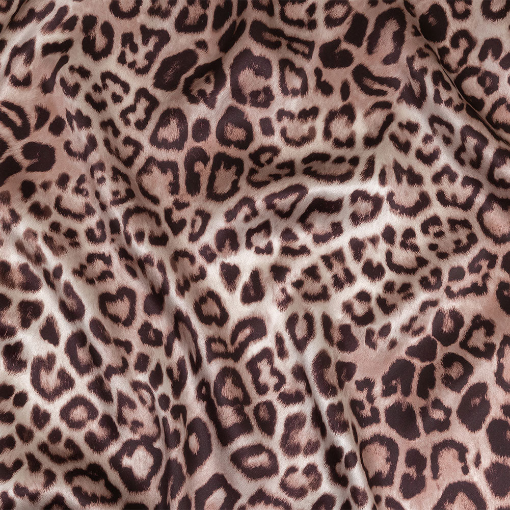 Mood Exclusive Italian Taupe and Black Leopard Printed Silk Charmeuse - Joann Fabrics