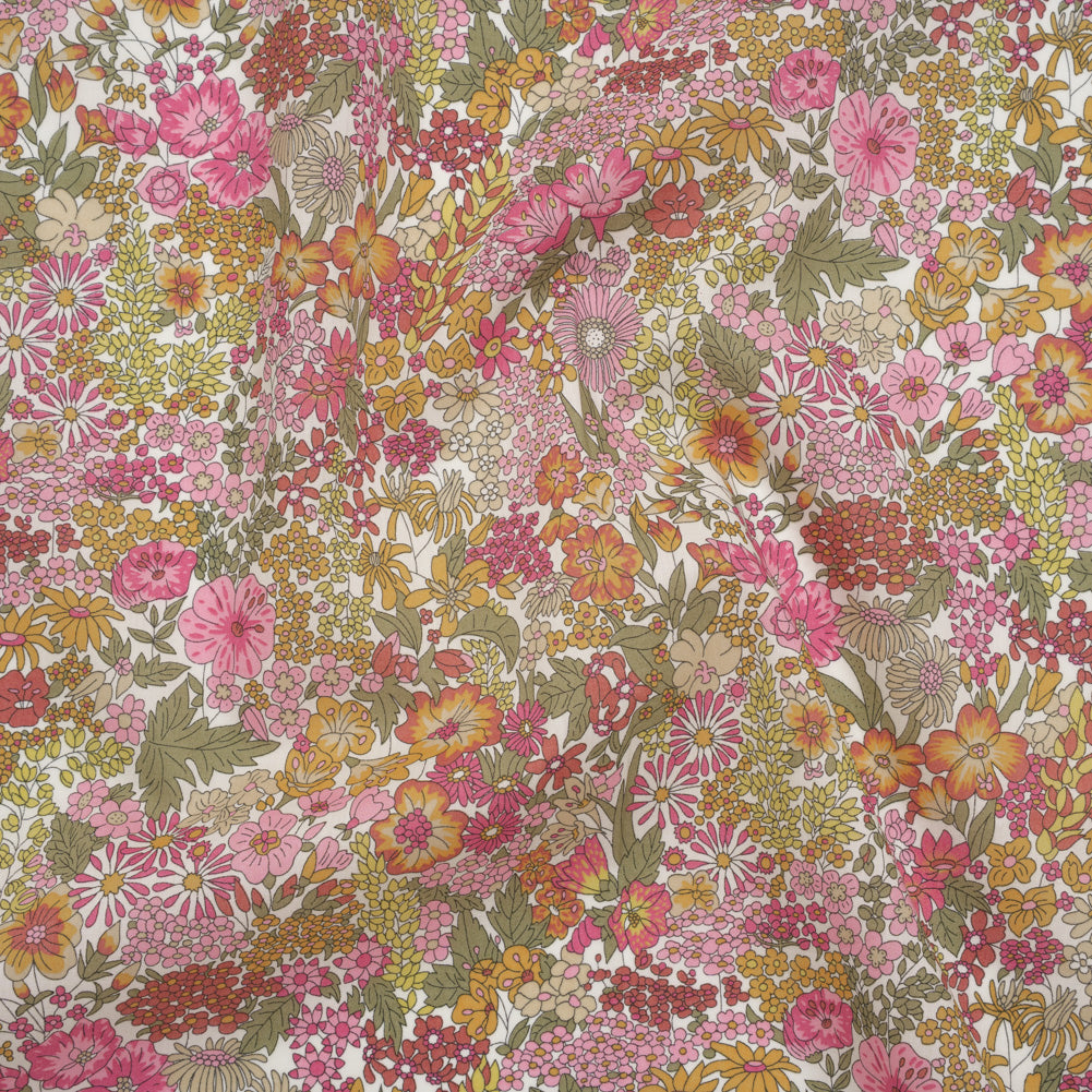 Liberty Fabrics Tana Lawn® - Margaret Annie Light Pink - Baby Pink, Light Orange and Sage Green Hand Drawn Florals - Joann Fabrics