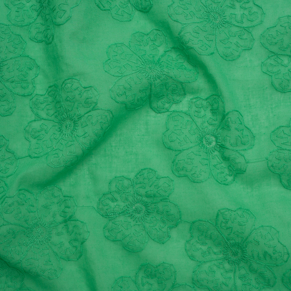 Embroidered Eyelet Cotton Voile - Ming Green Big Tossed Flowers - Naomi Collection - Joann Fabrics