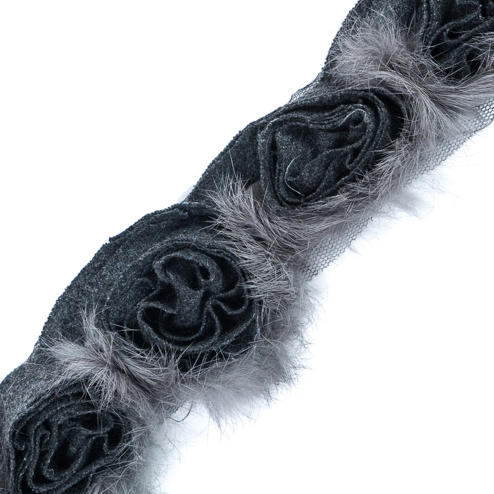 Gray Real Fur Rosette Trim - 2