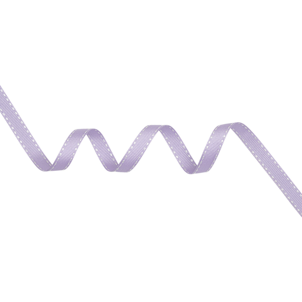 Grosgrain Ribbon with White Stitched Borders - Lilac - 0.4375