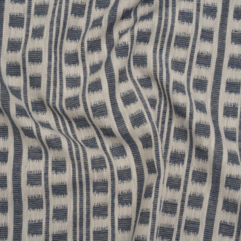 Polyester and Cotton Home Decor Jacquard - Indigo Ikat Squares in Stripes - British Imported - Joann Fabrics