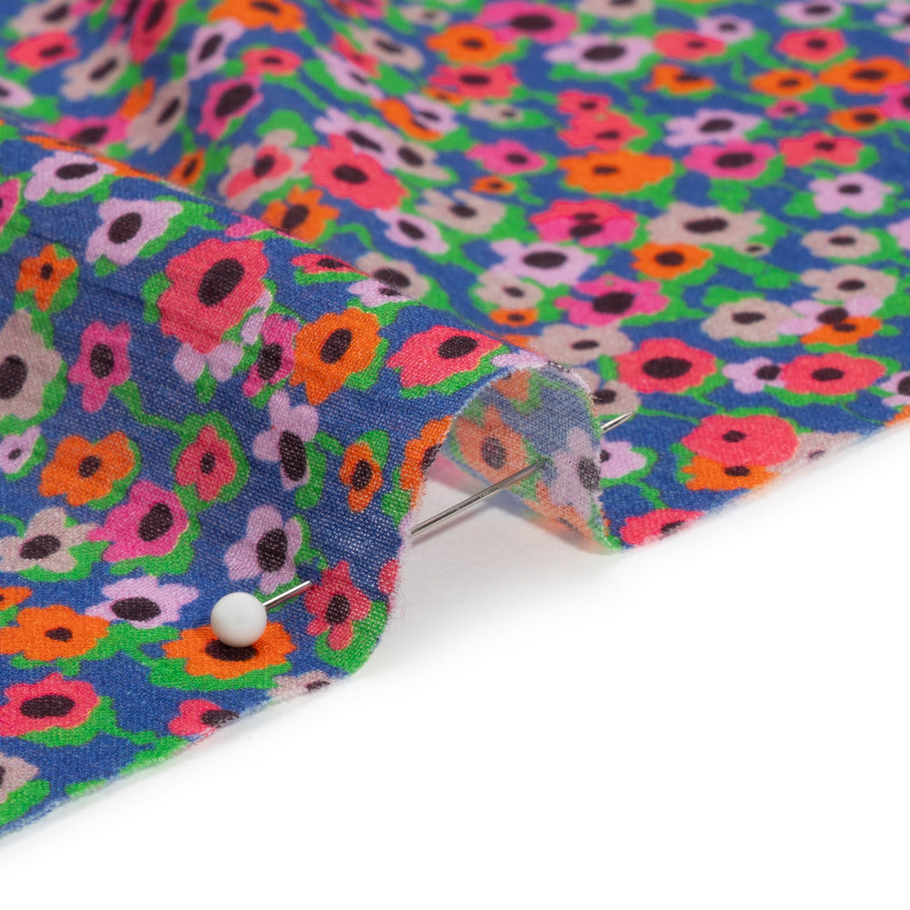 Crinkled Cotton Gauzy Woven Print - Hot Pink, Orange and Blue Floral - Mood Exclusive Bed of Begonias - Joann Fabrics