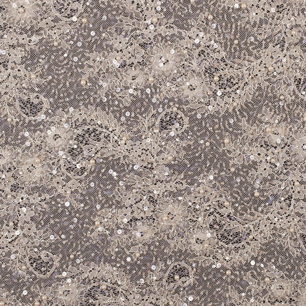 Beaded and Sequined Lace with Scallop Edge - Peach Floral - Joann Fabrics