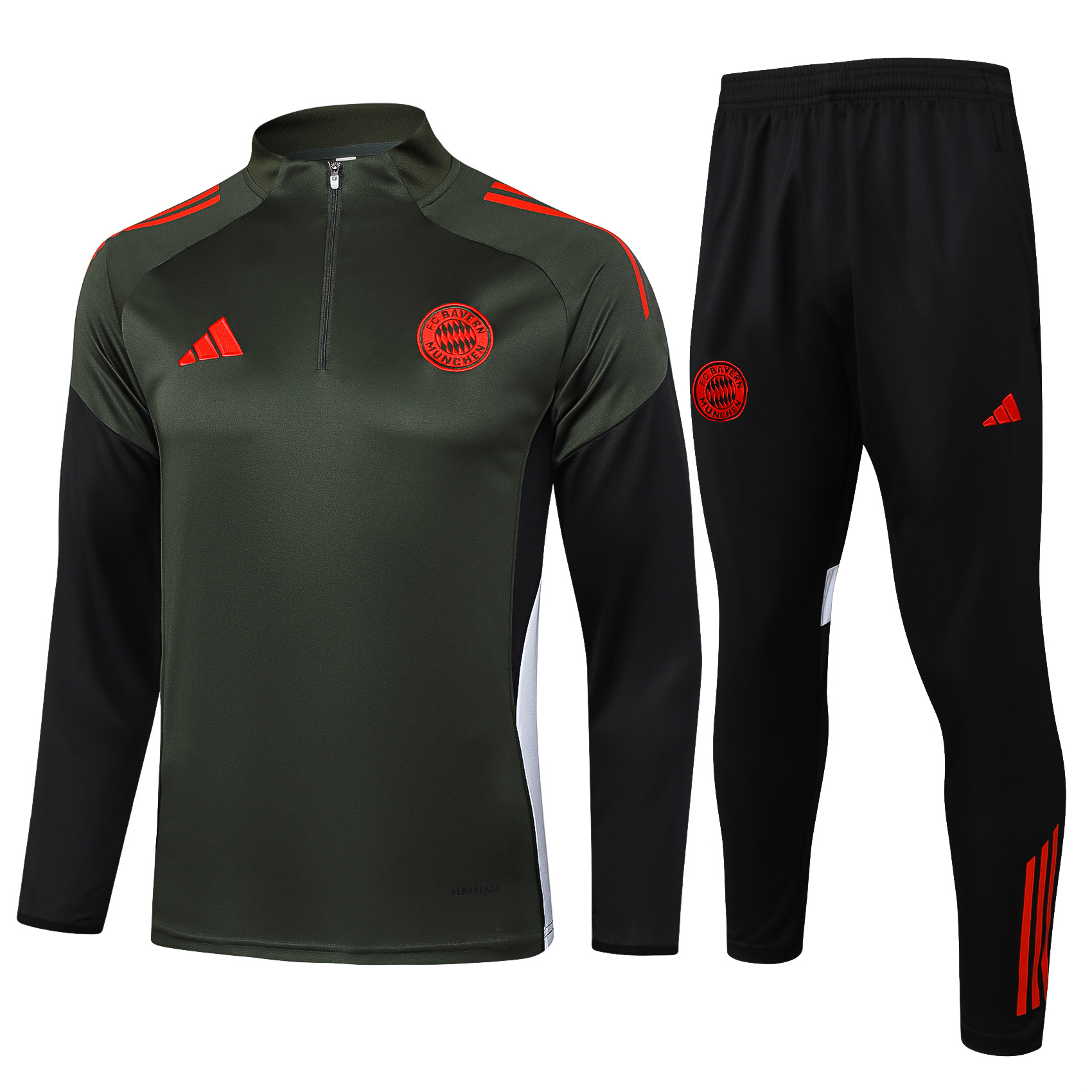 2025/2026 Bayern Munich Half-Pull Training Suit Dark Green Football Shirt 1:1 Thai Quality Set