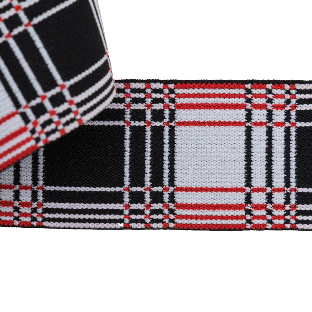 Italian White, Black and Red Plaid Elastic Trim - 1.625