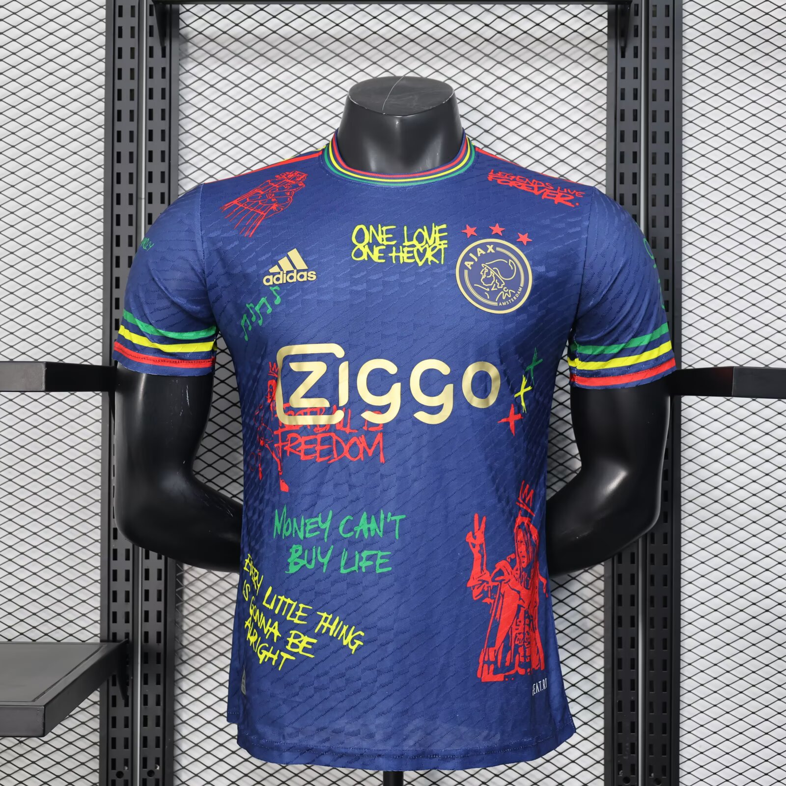 2025/2026 Player Version Ajax Doodle Plate Royal Blue Football Jersey 1:1 Thai Quality