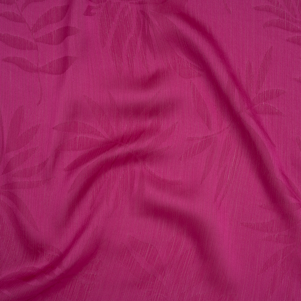 Crinkled Polyester Satin-Face Chiffon Jacquard - Fuchsia Palm Leaves - Designer Deadstock - Joann Fabrics