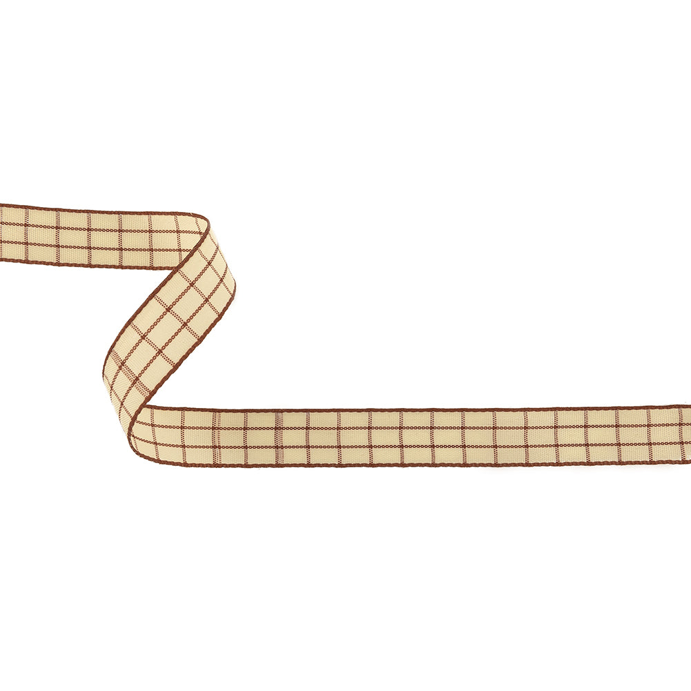 Brown and Ethereal Green Windowpane Check Woven Ribbon - 0.625