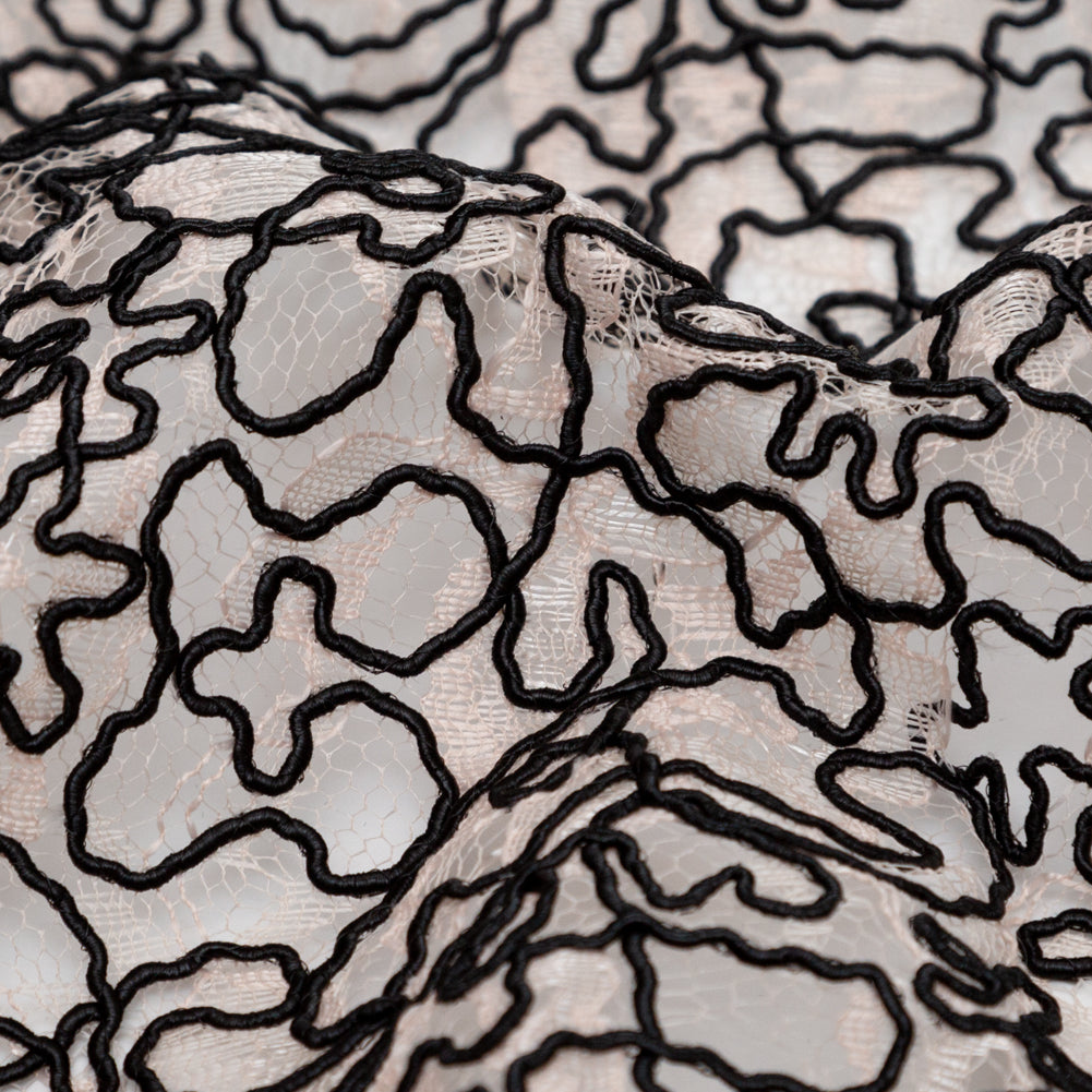Peach Floral Chantilly Lace with Black Abstract Cording - Joann Fabrics