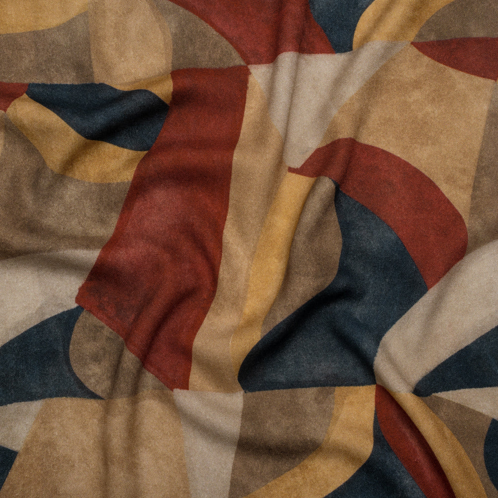 Viscose Crepe - Beige, Red and Blue Abstract Shapes - Mood Exclusive Drifting Intentions Print - Joann Fabrics