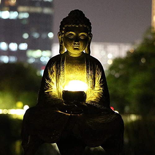 Meditating Sitting Buddha Solar Lights Outdoor Garden Patio Statue ...