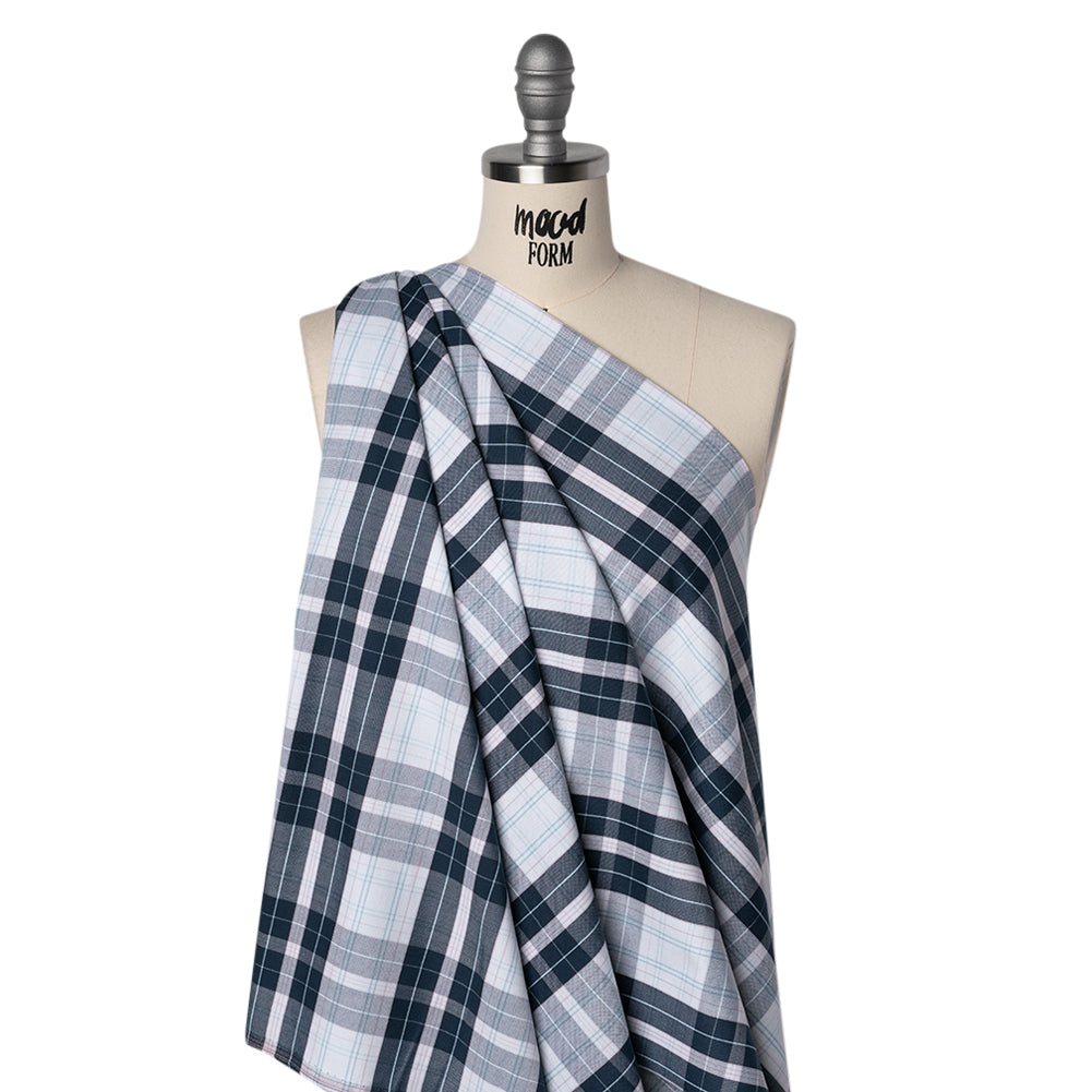 Cotton Oxford Shirting - Navy, Light Blue and Pale Pink Plaid - Deadstock - Joann Fabrics